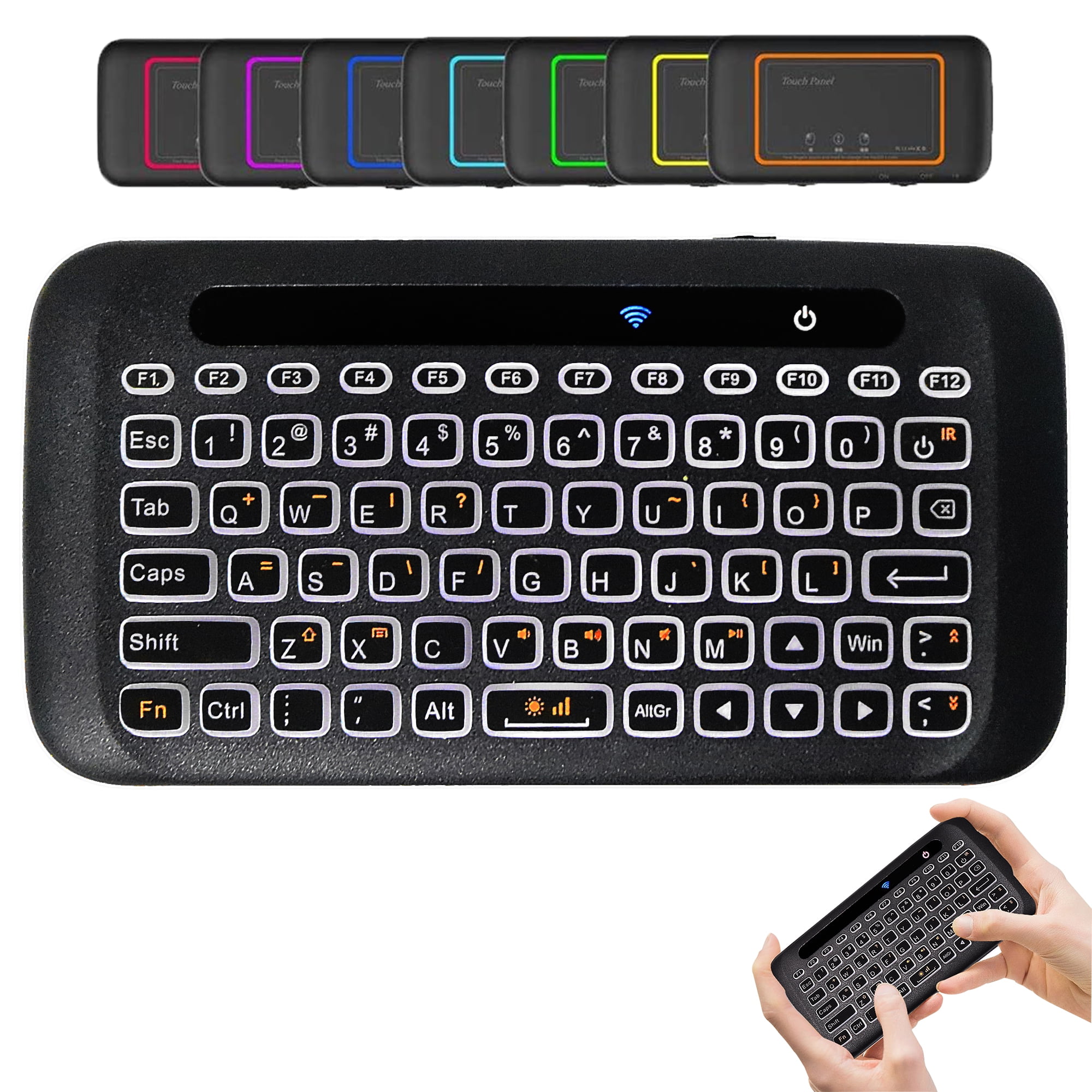 PloutoRich Wireless Keyboard with Touchpad Rechargeable 2.4GHz Backlit Mini Keyboard Handheld