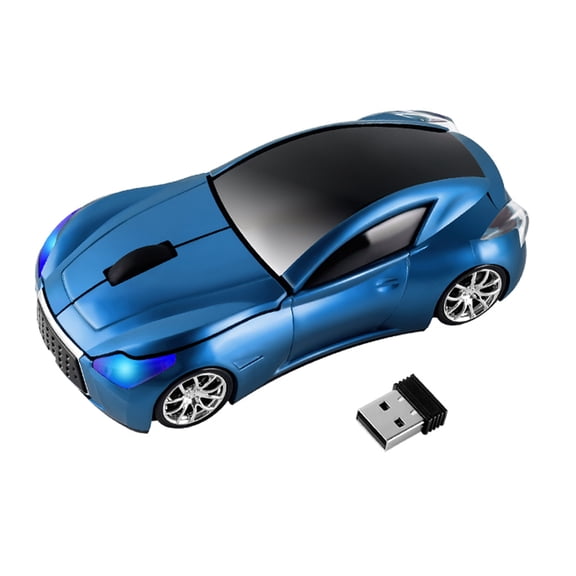 PloutoRich Wireless Mouse Cool Car Shape Mouse 2.4GHz Optical Cordless Mice with USB Receiver for Laptop PC Computer, Pearl Blue