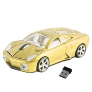 PloutoRich Wireless Mouse Cool Sports Car Shaped Mouse 2.4GHz 1600DPI Optical Cordless Mice for Laptop PC Computer Gift, Yellow