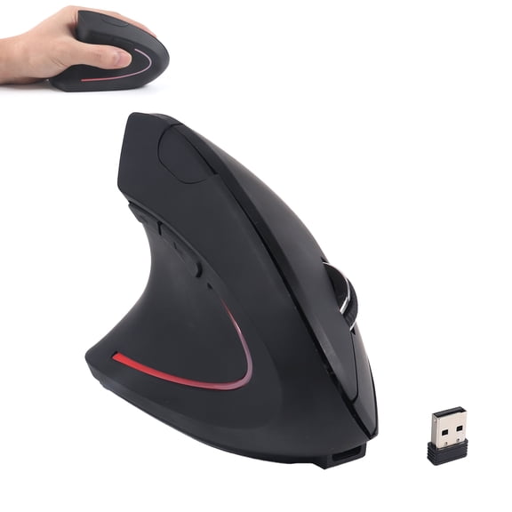 PloutoRich Wireless Mouse Ergonomic Left Handed Vertical Mouse with USB Receiver LED Light 2.4GHz Optical Rechargeable Portable Mouse for Laptop PC Desktop Notebook Kids Adults Gifts, Black