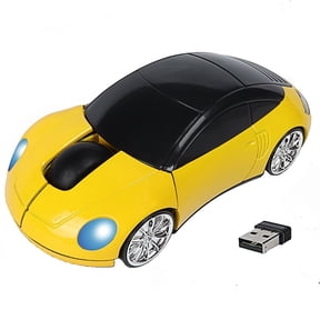 PloutoRich Wireless Mouse Mini Cool Car Mouse 2.4G Optical Portable Computer Mouse with USB Receiver for Laptop PC Desktop Computer, Yellow