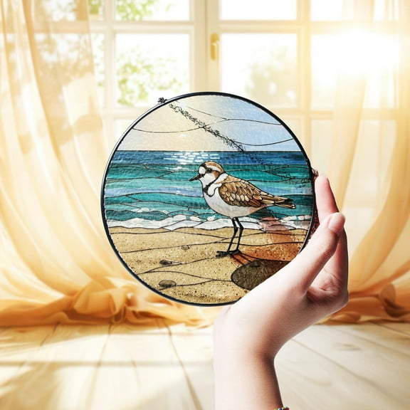 Plover And Beach GLASS Suncatcher, Plover Lover Decor, Bird Suncatcher, Bird Watching Decor, Mother's Day Gift, Father's Gift, Bird Mom Gift