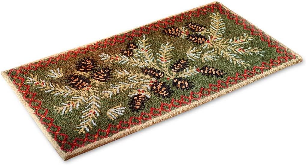 Plow & Hearth 2'x4' Hooked Pine Cone Fireproof Hearth Rug 100 Wool