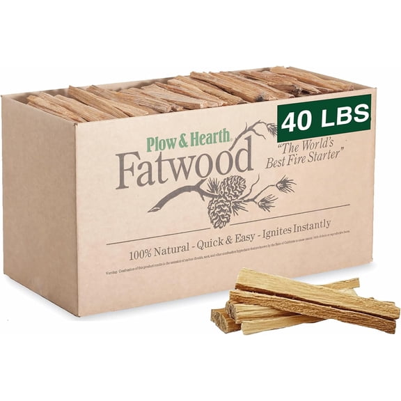 Plow & Hearth 40 LB Fatwood Fire Starter, Organic Kindling Sticks, Non Toxic All Natural Firestarters for Wood Stoves Fireplaces Campfires Fire Pits, Easy Ignition Fat Wood