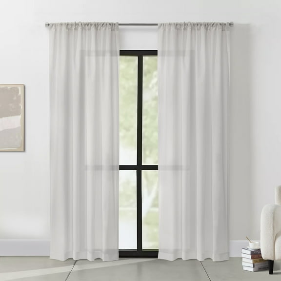 Plow & Hearth 84" L ThermaSheer Insulating Rod-Pocket Semi-Sheer Curtain, in White