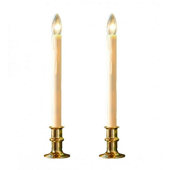 Plow & Hearth Adjustable Window Candle with Timer, Set of 2 - Brass