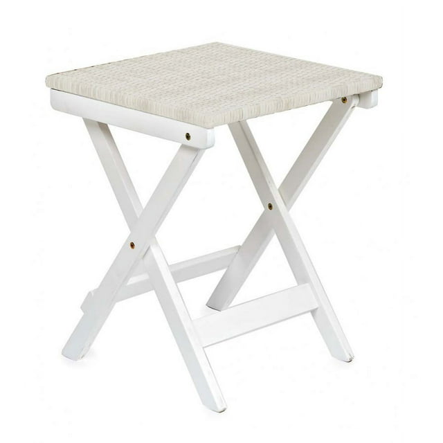 Plow & Hearth Claytor Folding Eucalyptus Outdoor Side Table Ivory