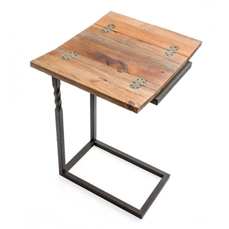 Plow & Hearth Deep Creek Pull-Up Side Table in Rustic Wood and Metal