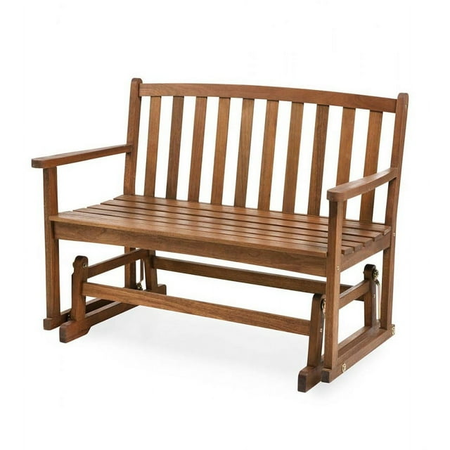 Plow & Hearth Eucalyptus Wood Love Seat Glider, Lancaster Outdoor Furniture Collection - Natural