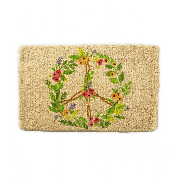 Plow & Hearth Floral Peace Sign Coir Mat