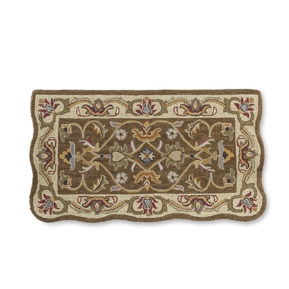 Plow & Hearth Hand-Tufted Fire Resistant Scalloped Wool McLean Hearth Rug - Brown/Gold