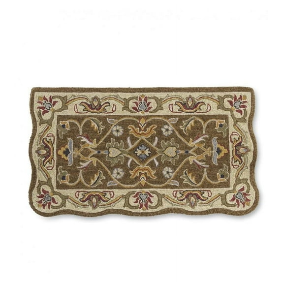 Plow & Hearth Hand-Tufted Fire Resistant Scalloped Wool McLean Hearth Rug - Brown/Gold