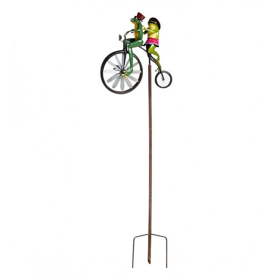 Plow & Hearth Handmade Bicycling Frogs Metal Wind Spinner