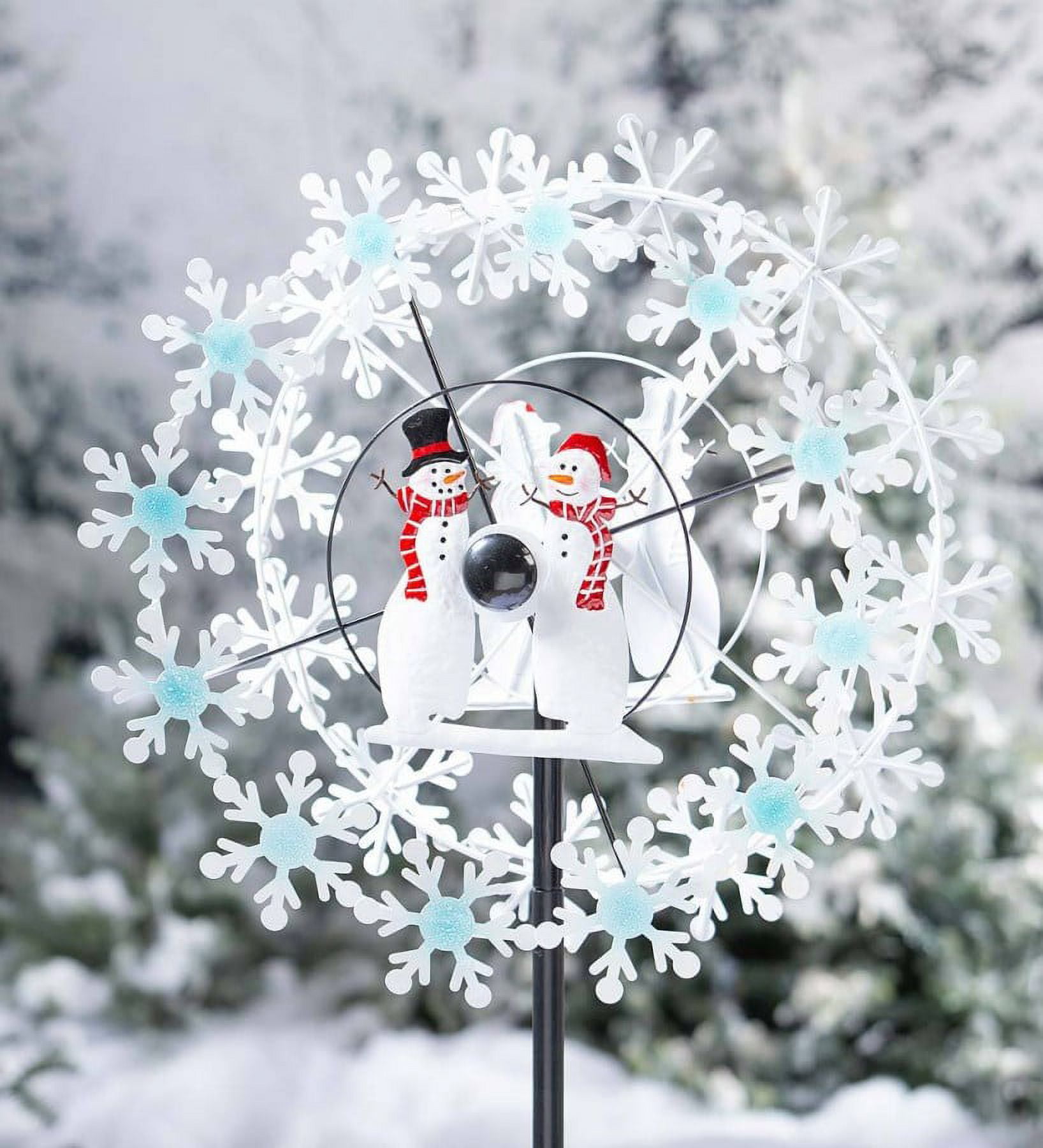 置物 sparkle of winter Plow & Hearth Holiday Snowman Metal Wind Spinner with Snowflakes