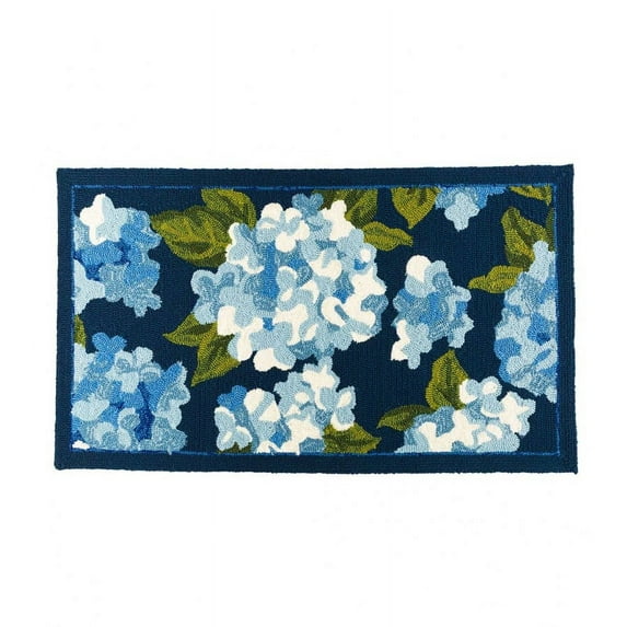 Plow & Hearth Hydrangeas Indoor/Outdoor Rug, 24"x 42" - Blue
