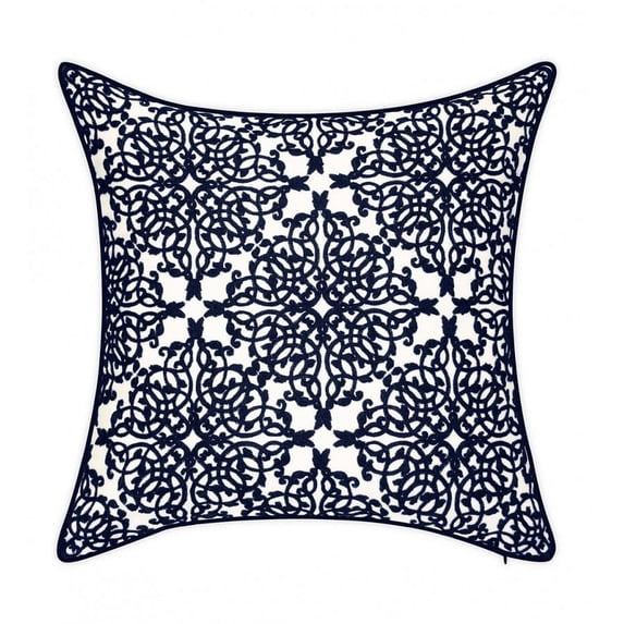 Plow & Hearth Indoor/Outdoor Embroidered Lacework Throw Pillow - Navy