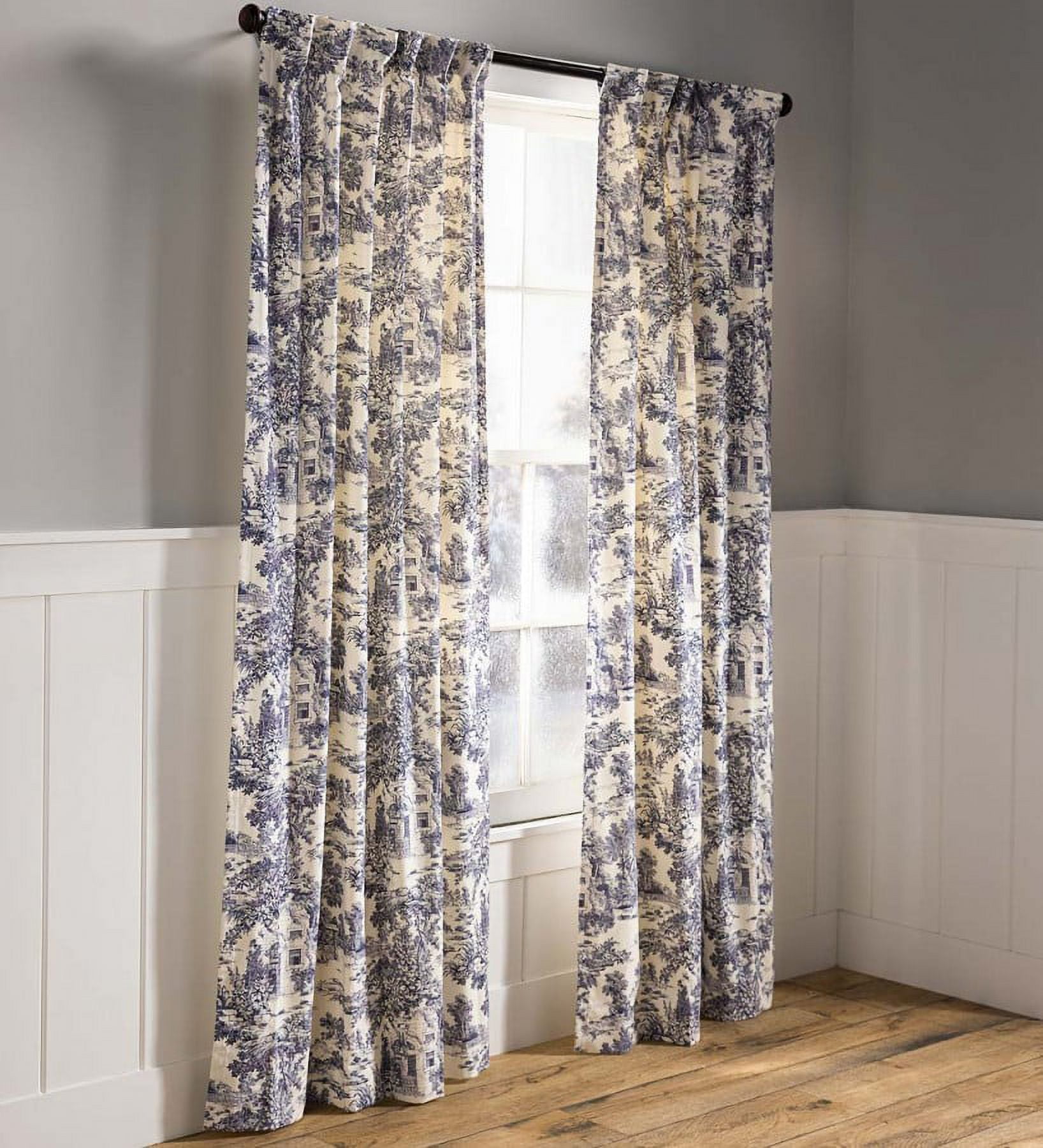 Plow Hearth Insulated Toile Curtain Pair With Rod Pocket And Back Tabs 40 W X 63 L Blue Com