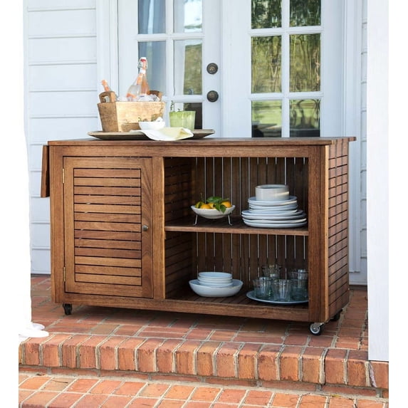 Plow & Hearth Large Eucalyptus Wood Rolling Cart