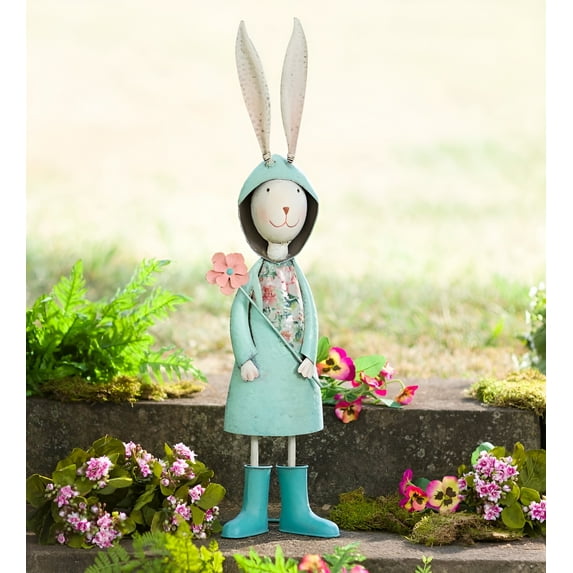 Plow & Hearth Metal Storybook Rabbit Garden Statue Blue