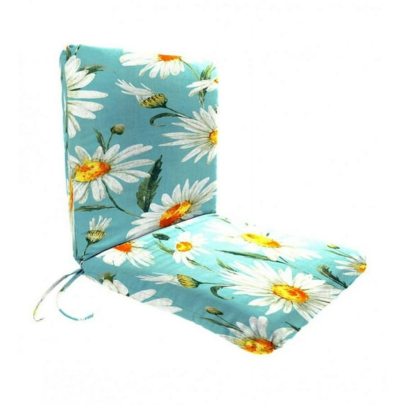 Plow & Hearth Polyester Classic Chair Cushion With Ties, Seat 19" x 17" x 2½"; Back 19" x 19" x 2½" - Daisy