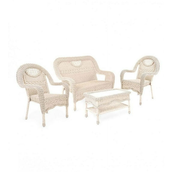 Plow & Hearth Prospect Hill Wicker Set of Settee, Two Chairs and Coffee Table