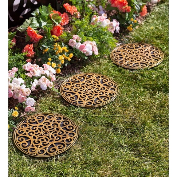 Plow & Hearth Recycled Rubber Stepping Stones, Set of 3 - Scroll