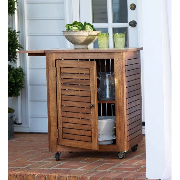 Plow & Hearth Small Eucalyptus Wood Rolling Cart