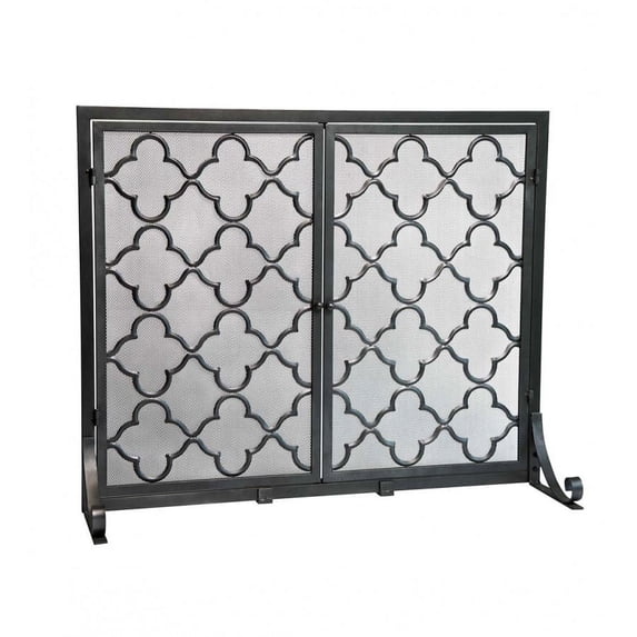 Plow & Hearth Small Geometric Screen with Doors, 38"W x 31"H - Pewter