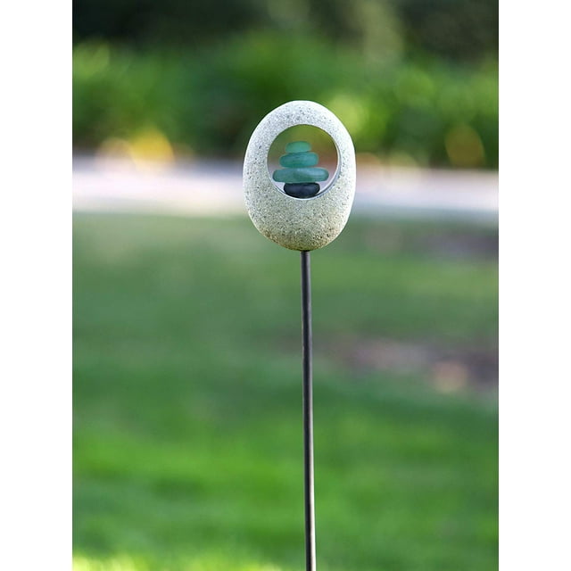 Plow & Hearth Stone Encased Glass Cairn Garden Stake
