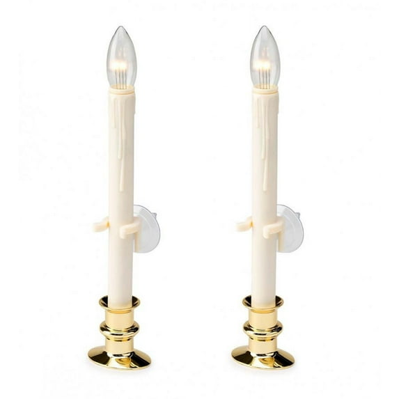 Plow & Hearth Suction Cup Window Candles with Timer and Remote, Set of 2 - Brass