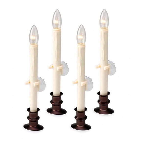 Plow & Hearth Suction Cup Window Candles with Timer and Remote, Set of 4 - Bronze