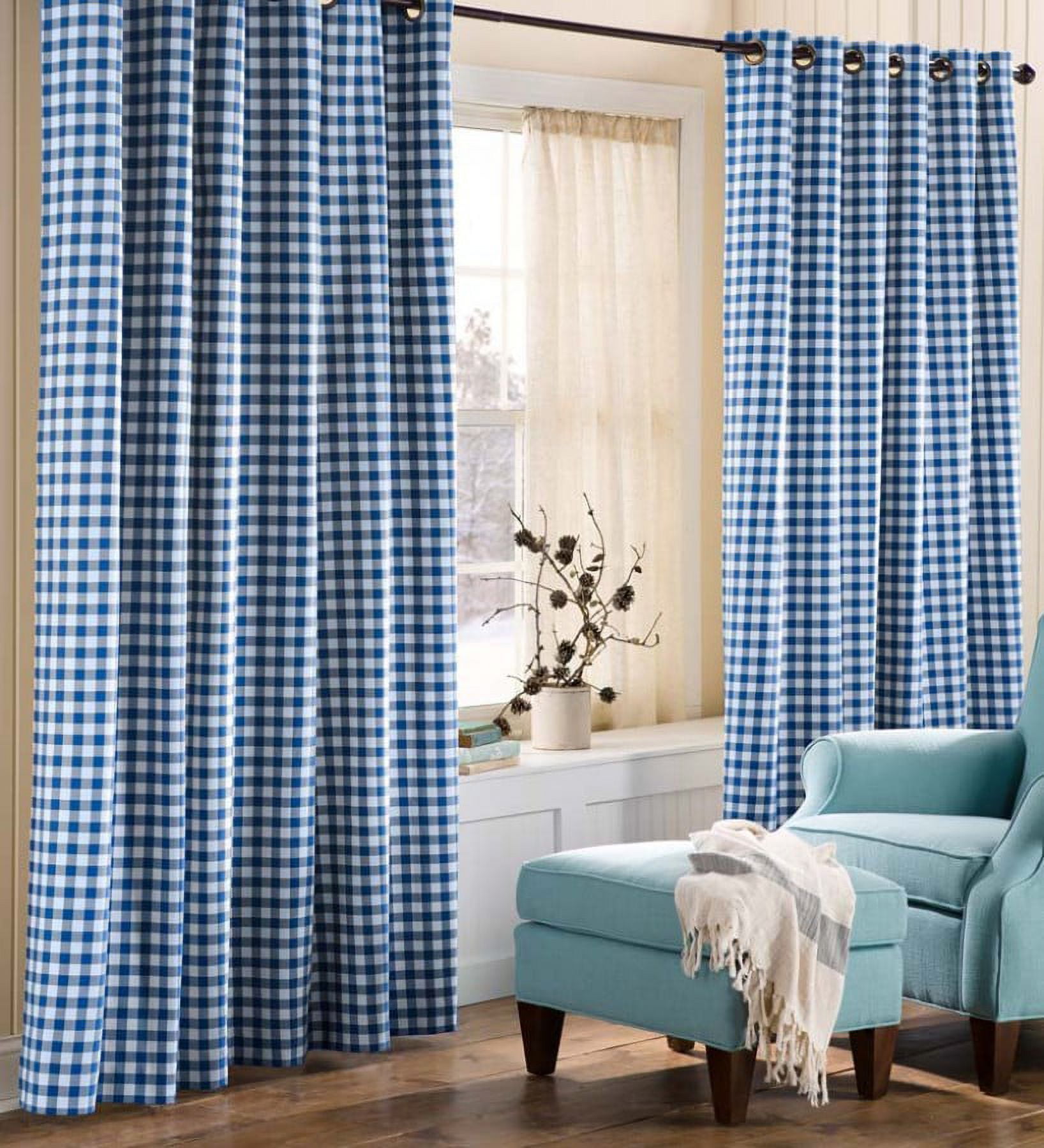Blue and White Cotton Room-Darkening Grommet Curtains