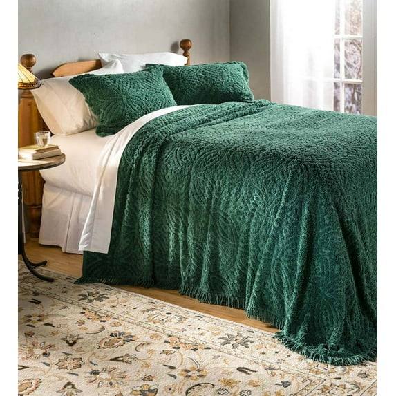Plow & Hearth Twin Wedding Ring Tufted Chenille Bedspread Evergreen