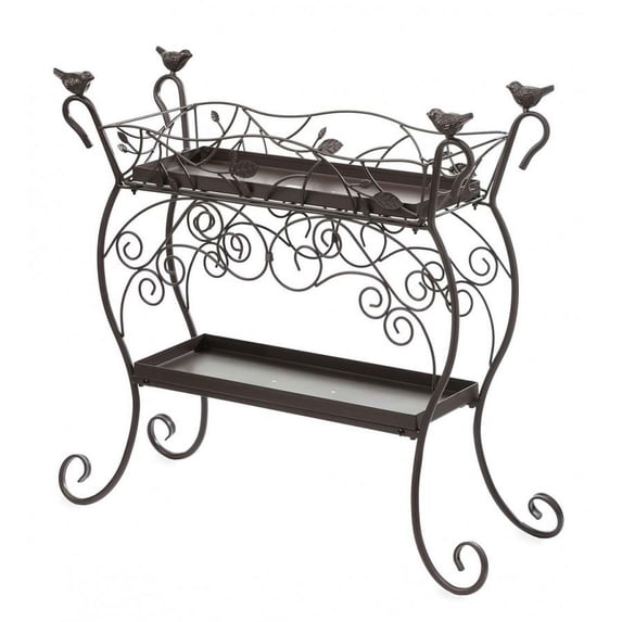 Plow & Hearth Two-Shelf Cast Iron Plant Stand with Birds