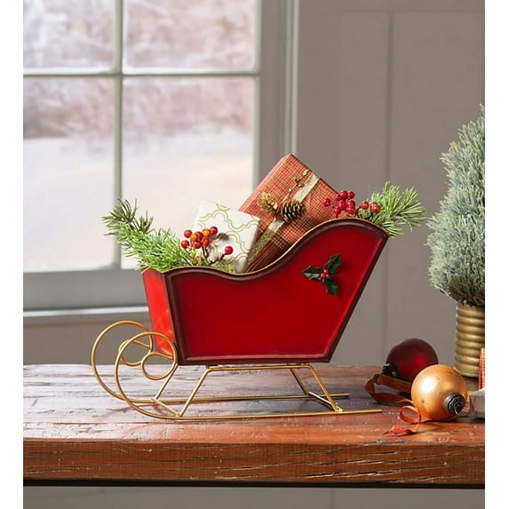 Plow & Hearth Victorian Christmas Red Metal Tabletop Sleigh