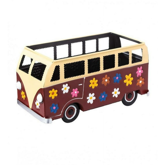 Plow & Hearth Vintage Style Flower Power Miniature Bus Garden Planter - Red