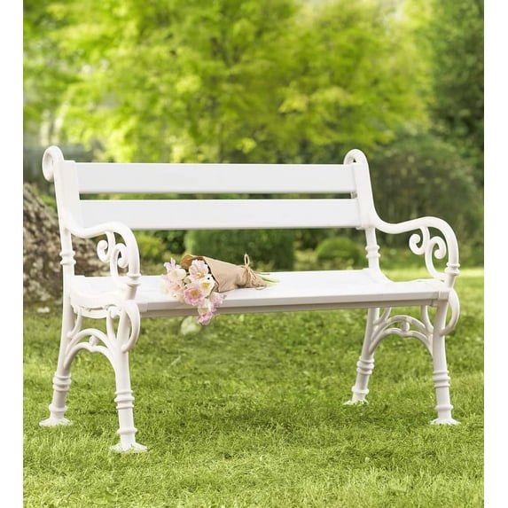 Plow & Hearth Weatherproof PVC Garden Bench with Scroll Arms