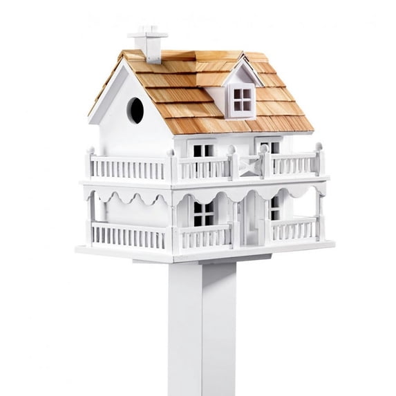 Plow & Hearth Wooden Cape Cod Birdhouse with Real Pine Shake Shingles and Pole Set