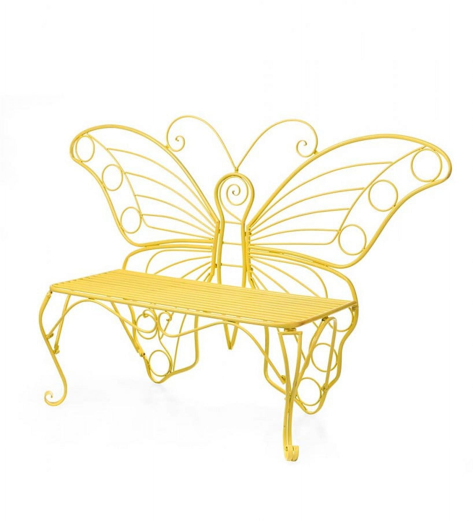 Ethereal Yellow Metal Butterfly-Inspired Garden Bench