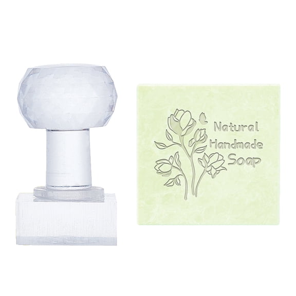 Plower Acrylic Stamp with Handle - Round Soap Embossing Stamp for Handmade Soap Cookie Clay Pottery Biscuit Making Projects