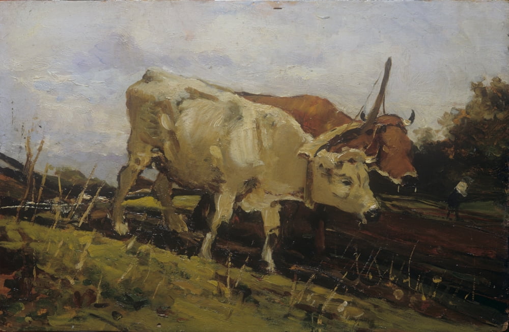 Plowing With Two Oxen (LAratura Con Due Buoi) Canvas Art - (36 x 24)