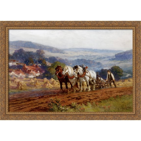 Plowing the Field 40x28 Large Gold Ornate Wood Framed Canvas Art by Frederick Arthur Bridgman