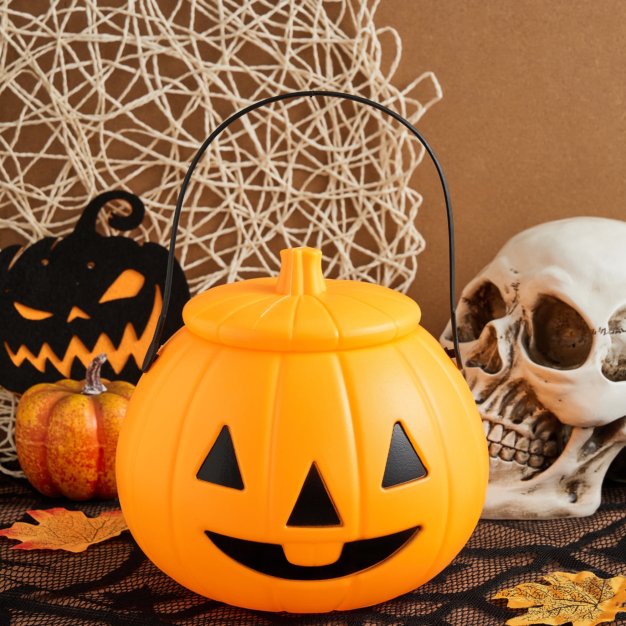 Pltic Pumpkin Bucket Halloween Pumpkin Bket with Lids Trick or Treat