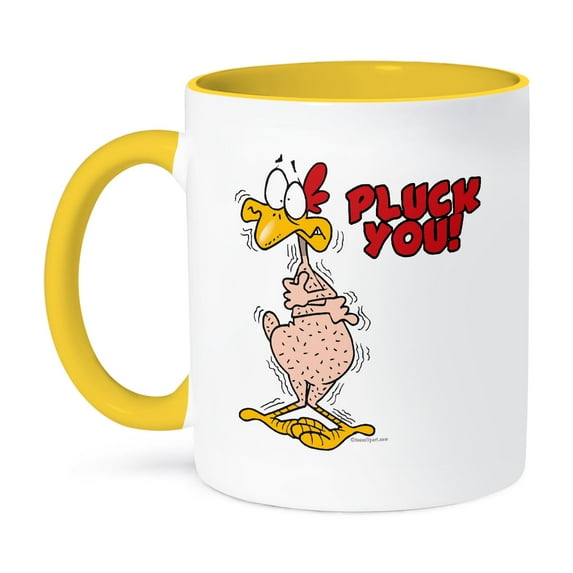 3dRose, Pluck You Funny Plucked Chicken Cartoon, 11oz Two-Tone Yellow Mug