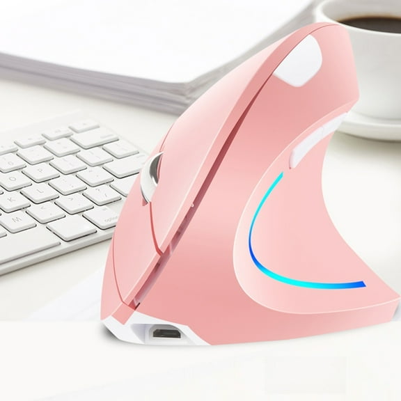Plug 2.4G Wireless Vertical Mouse Rechargeable Upright Ergonomic Mouse 3 Adjustable Movement Speed Levels RGB Flowing Light Plug N Play, White