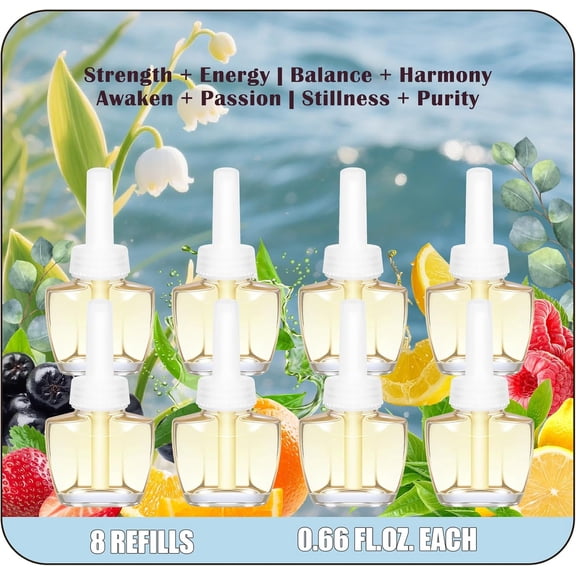 Plug In Air Freshener Refills, 8 Count, 5.28 Fl Oz with Notes of Fresh Floral, Fruity, Fougre Aromatic, Woody,Wall Plug In Refills for Home, Compatible with Air Wick & Glade, Not Include Glade Plus