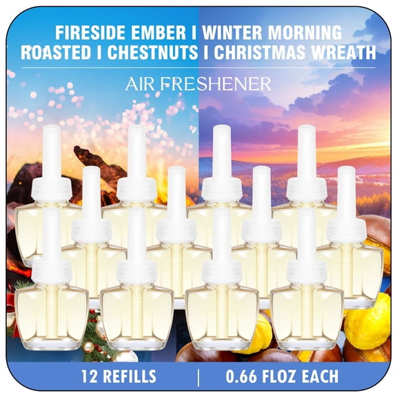 Plug In Scented Oil Refills, 12 Refill Odor-Eliminating Plug Air Freshener for Holiday, 7.92 Fl Oz, Compatible with Air Wick&Glade