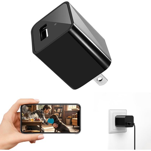 Plug Camera, 1080P FHD WiFi Camera, USB Charger Security Camera with Motion Detection, Remote Viewing, Local Recording, No Audio