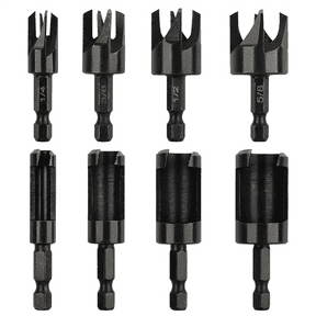 Plug Cutter, 8Pcs Wood Plug Cutters Drill Bit Set with 1/4 Hex Shank, Straight and Tapered Taper Cutting Tool