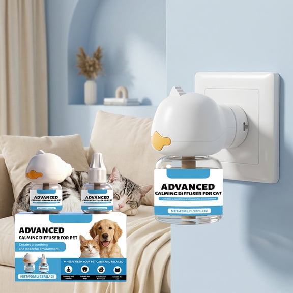 Plug in Diffuser, Calming Care for Cats, Diffuser Refill, 45Ml Refill Vials, indoor Pet Space, Eases Nervous Tension, Clear Glass, 1 Diffuser 2 Refills